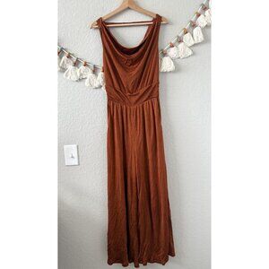 Anthropologie Maeve Enchantment Wide Leg Jumpsuit Burnt Orange Boho Glam Party